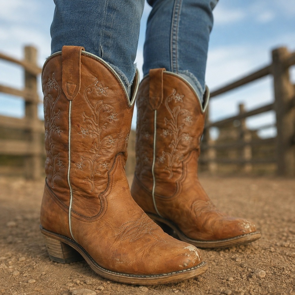 Wolverine Womens Tan Leather Embroidered Western Cowboy Boots Floral Stitched